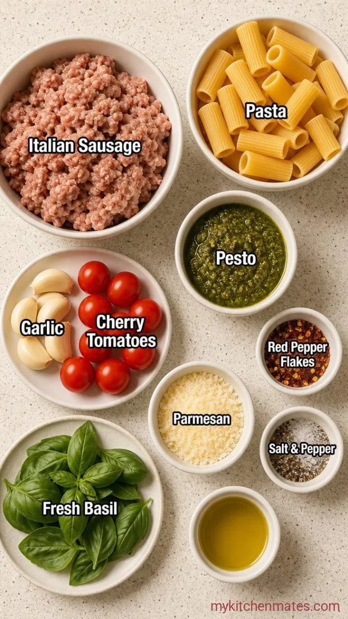 20-Minute Sausage Pesto Pasta Ingredients