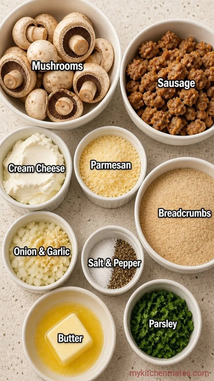 Cheesy Sausage Stuffed Mushrooms Ingredients