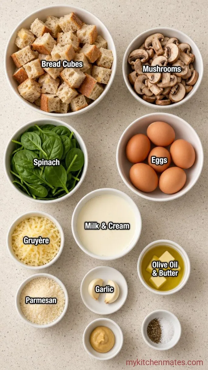Savory Mushroom and Gruyère Bread Pudding Ingredients