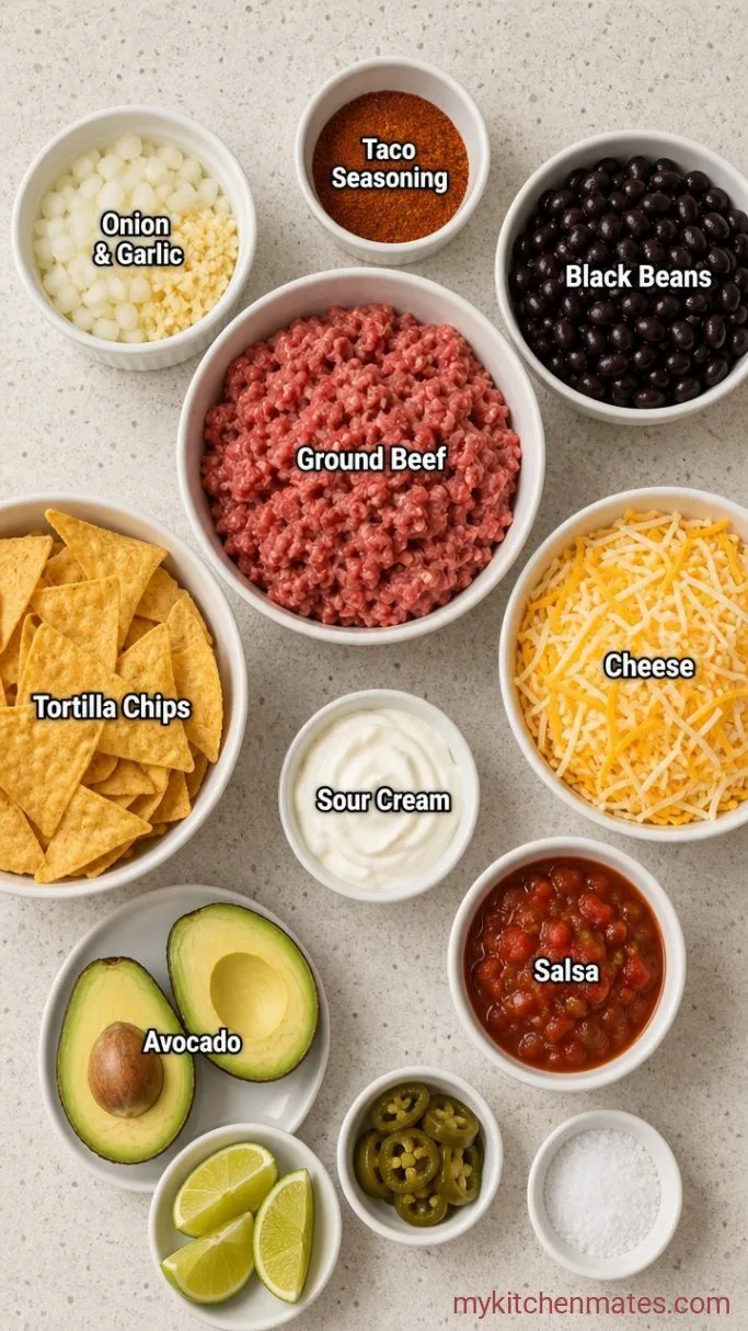 Quick and Loaded Sheet Pan Nachos with Ground Beef Ingredients