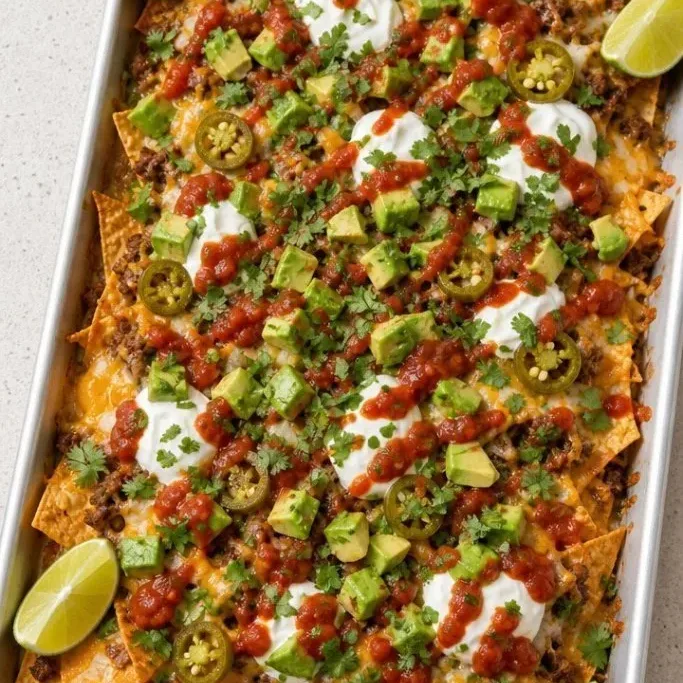 Quick and Loaded Sheet Pan Nachos with Ground Beef Sheet Pan Nachos with Ground Beef