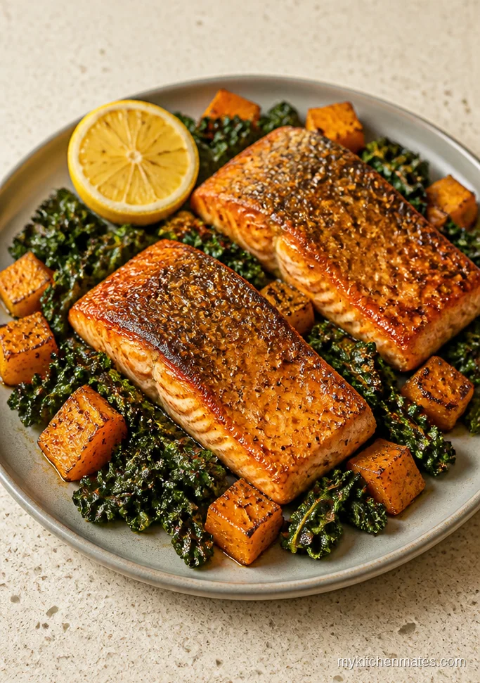 Sheet Pan Salmon with Kale and Squash