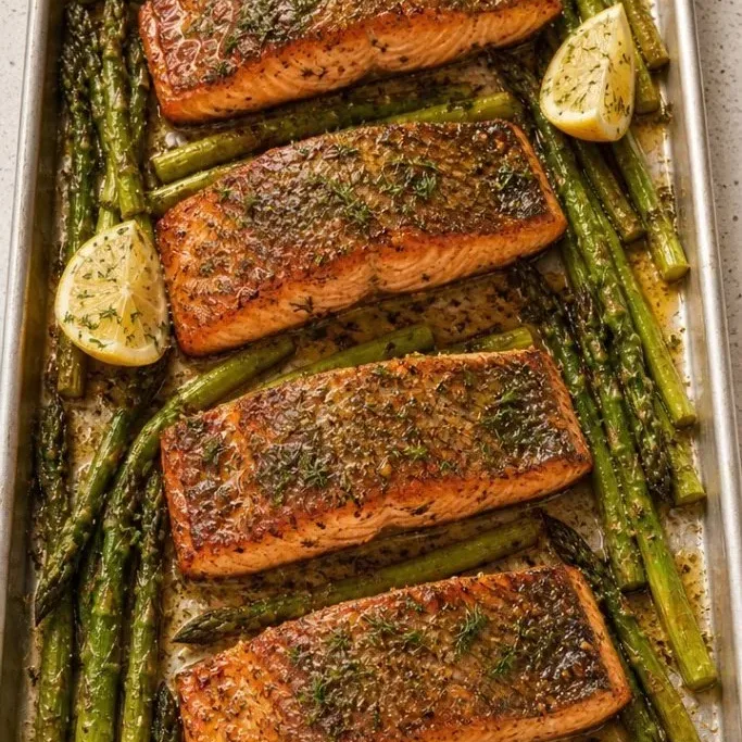 Sheet Pan Salmon with Lemony Dill Butter and Asparagus Sheet Pan Salmon
