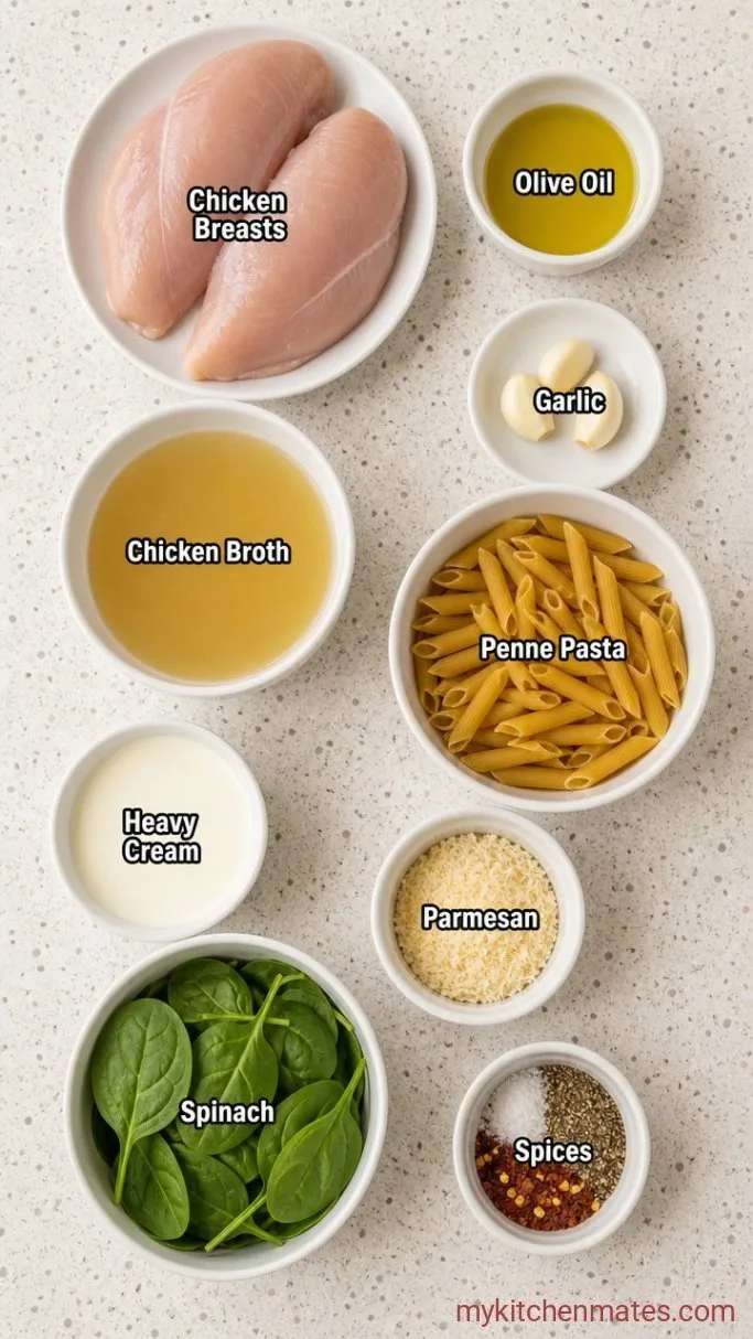 Creamy Shredded Chicken Pasta in 30 Minutes Ingredients