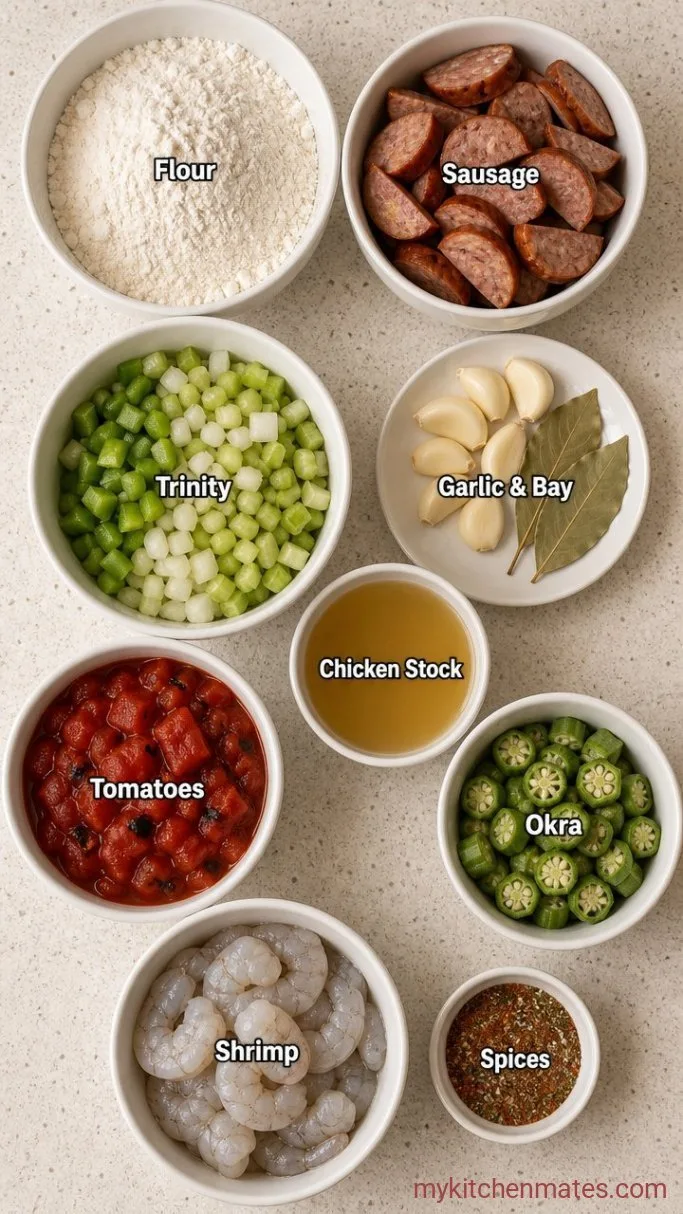 Shrimp and Sausage Gumbo with a Dark Roux Ingredients