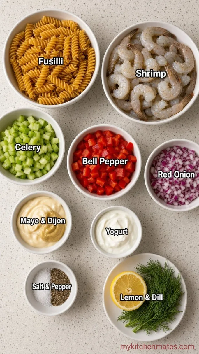 Creamy Shrimp Pasta Salad with Lemon and Dill Ingredients
