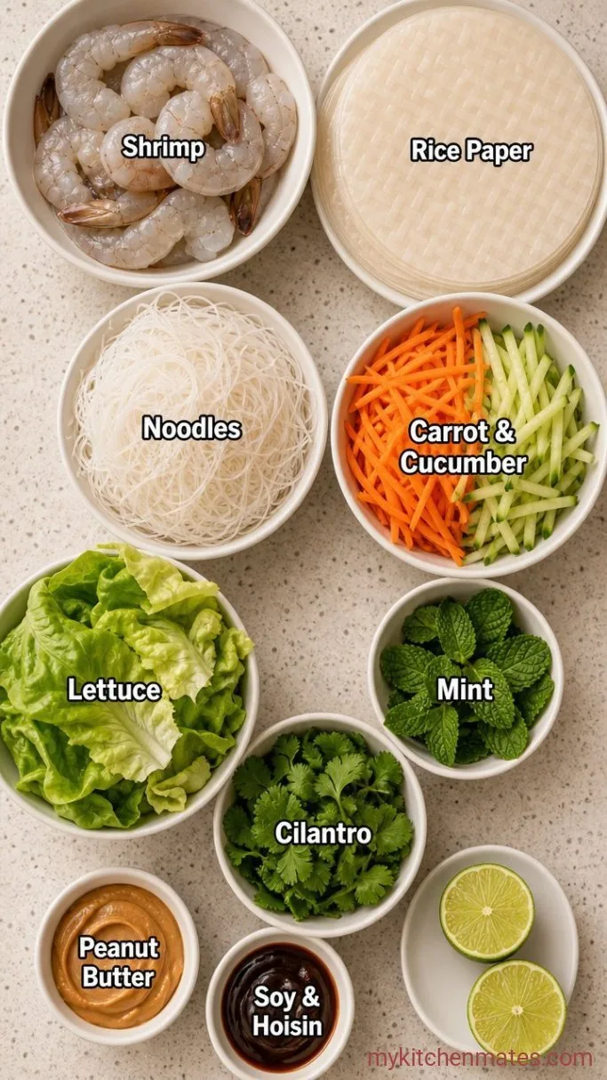 Fresh Shrimp Spring Rolls with Peanut Dipping Sauce Ingredients