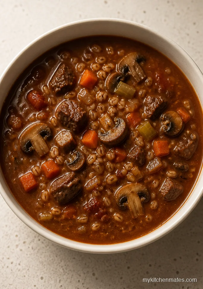 Slow Cooker Beef and Barley Mushroom Soup