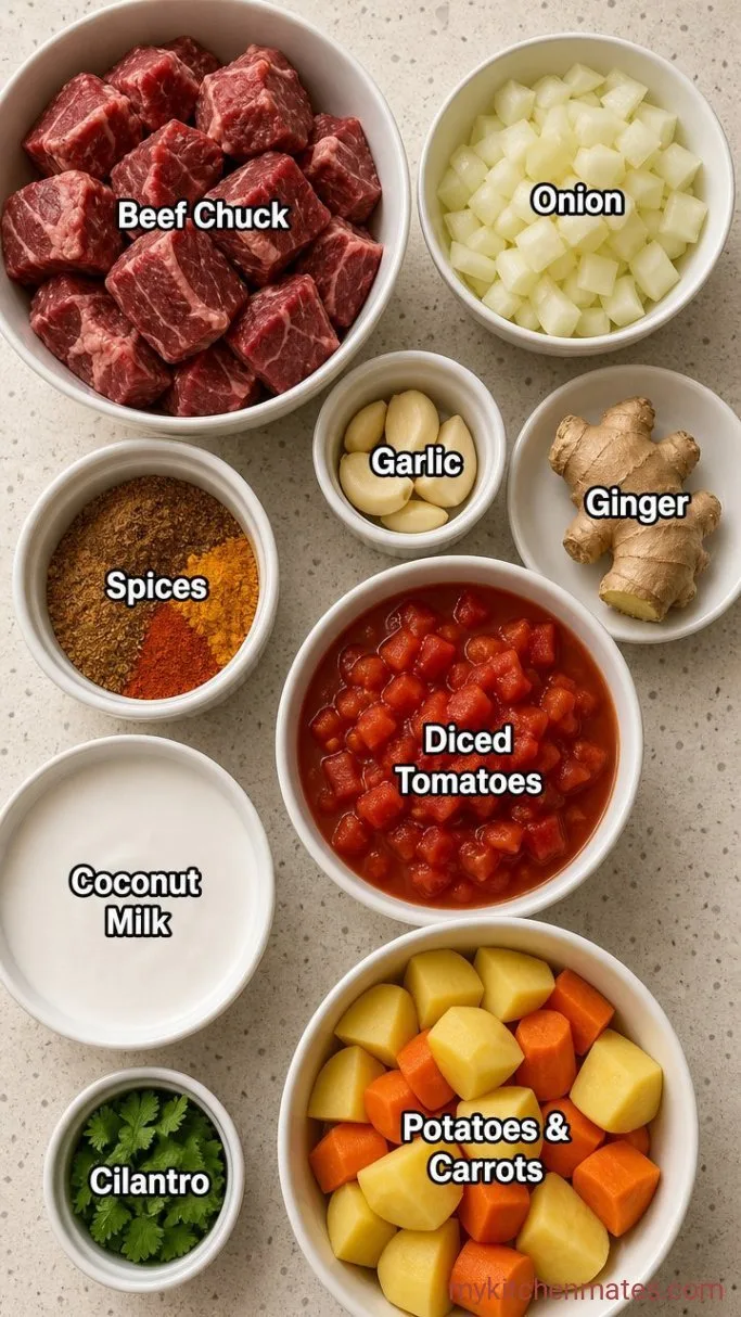 Rich and Tender Slow Cooker Beef Curry Ingredients
