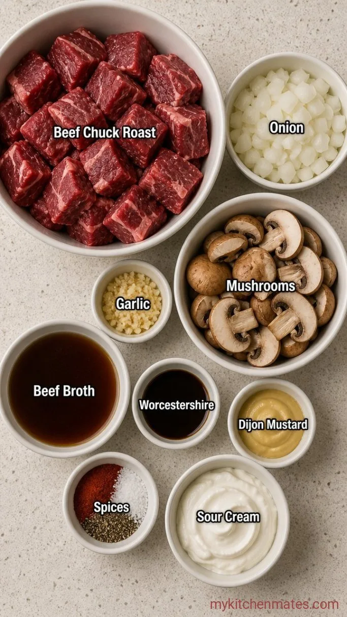 Creamy Slow Cooker Beef Stroganoff Ingredients