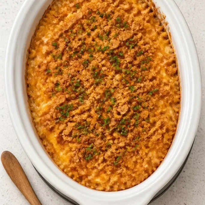 Slow Cooker Cheesy Potatoes with a Buttery Crunch slow cooker cheesy potatoes