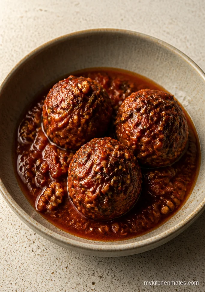 Slow Cooker Lentil Walnut Meatballs in Tomato Sauce