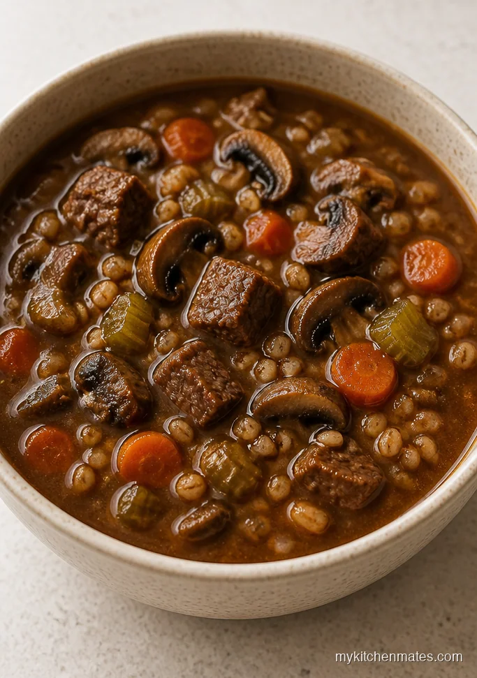 Slow Cooker Mushroom Barley Soup with Beef