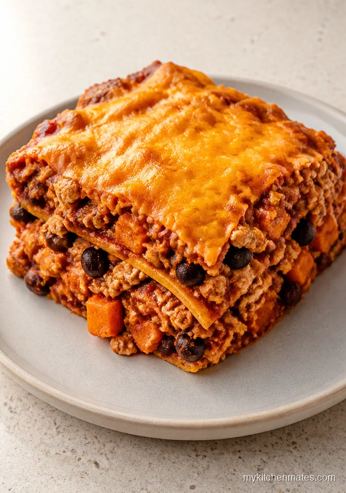 Slow Cooker Turkey Sweet Potato Enchilada Casserole
