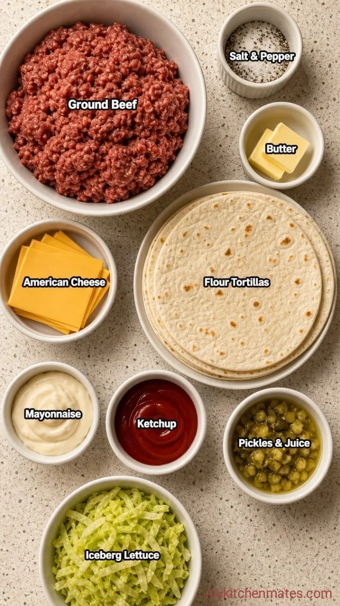 Crispy Smash Burger Quesadilla (One Pan, 15 Minutes) Ingredients