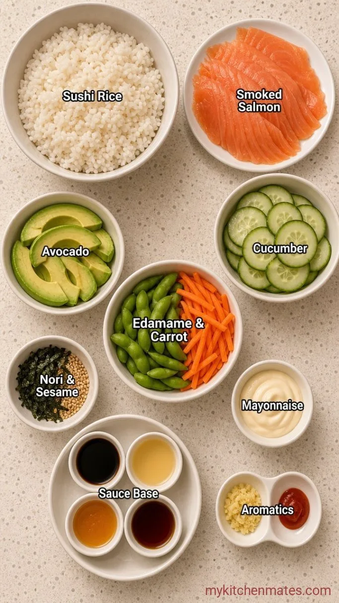 10-Minute Smoked Salmon Bowl with Creamy Sesame Dressing Ingredients