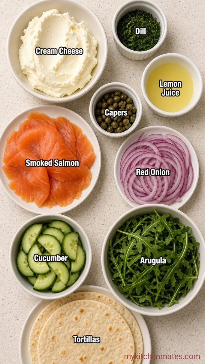 10-Minute Smoked Salmon Wraps with Creamy Dill Spread Ingredients