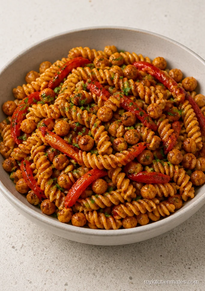 Smoky Chickpea and Red Pepper Pasta Salad