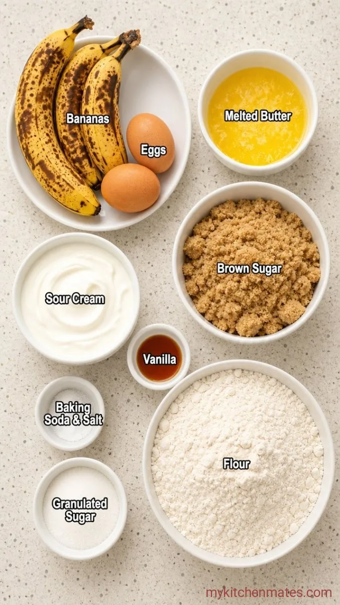 Moist and Tender Sour Cream Banana Bread Ingredients