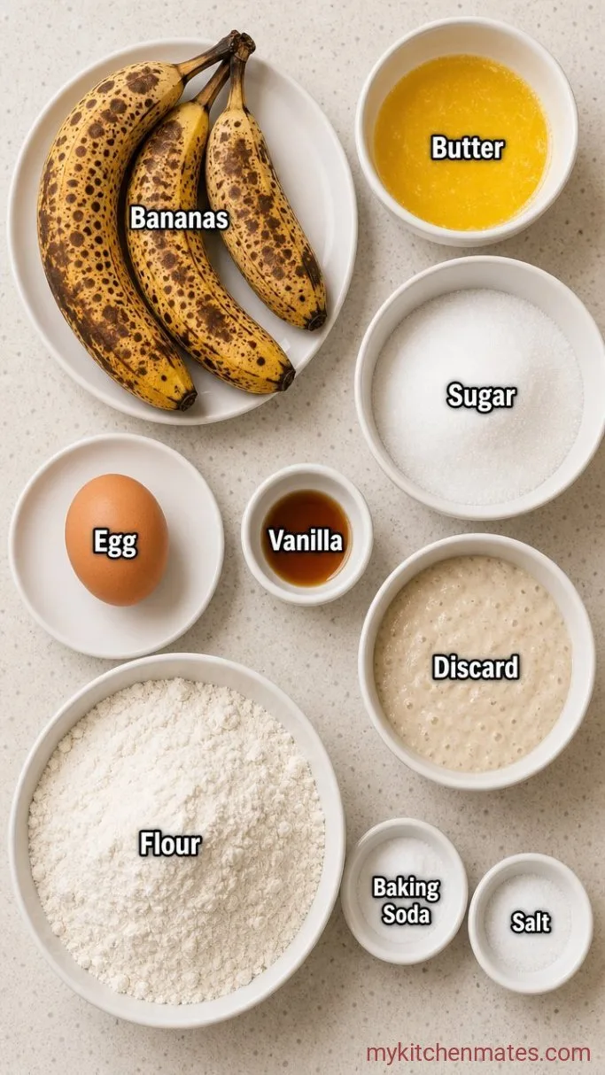 Quick Sourdough Banana Bread (No Wait, No Waste) Ingredients