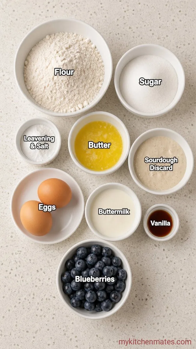 Sourdough Blueberry Muffins with a Soft, Tender Crumb Ingredients