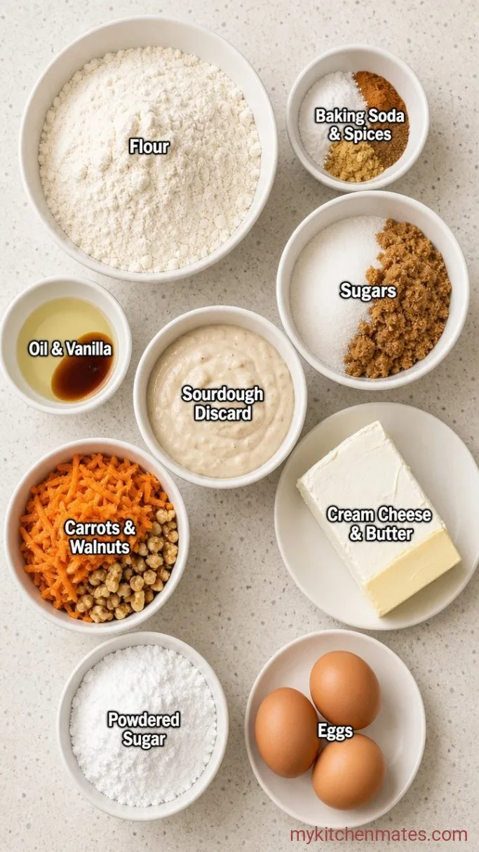 Moist Sourdough Carrot Cake with Cream Cheese Frosting Ingredients