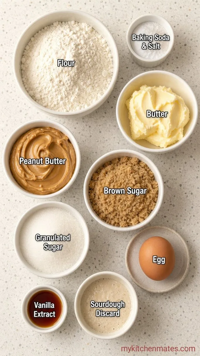 Soft & Chewy Sourdough Peanut Butter Cookies Ingredients
