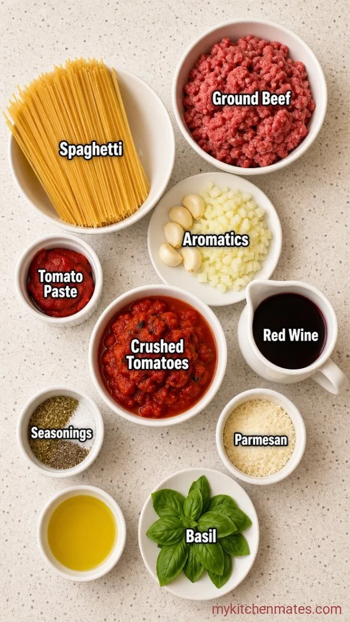 Weeknight Spaghetti With a Thick, Savory Meat Sauce Ingredients
