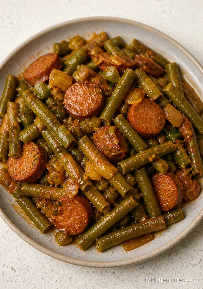 Spicy Cajun Green Beans With Beef Sausage