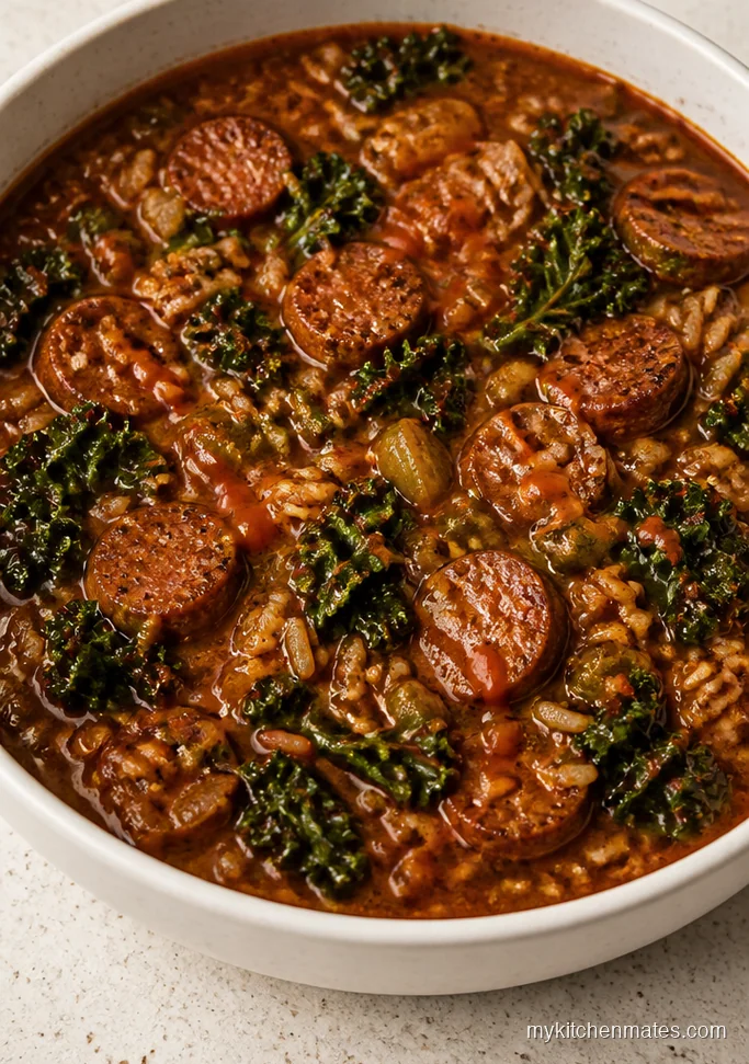Spicy Cajun Kale Soup with Beef Sausage