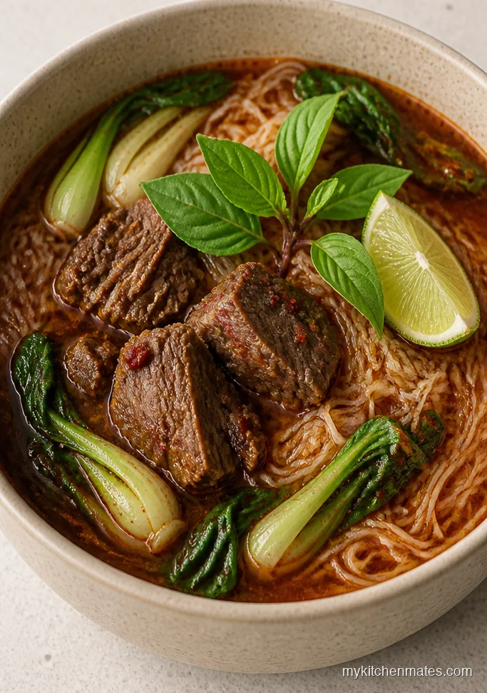 Spicy Lemongrass Beef Rice Noodle Soup
