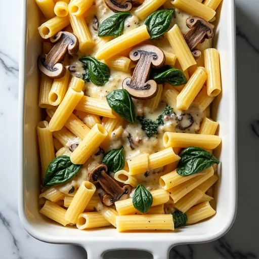 Spinach and Mushroom White Sauce Ziti