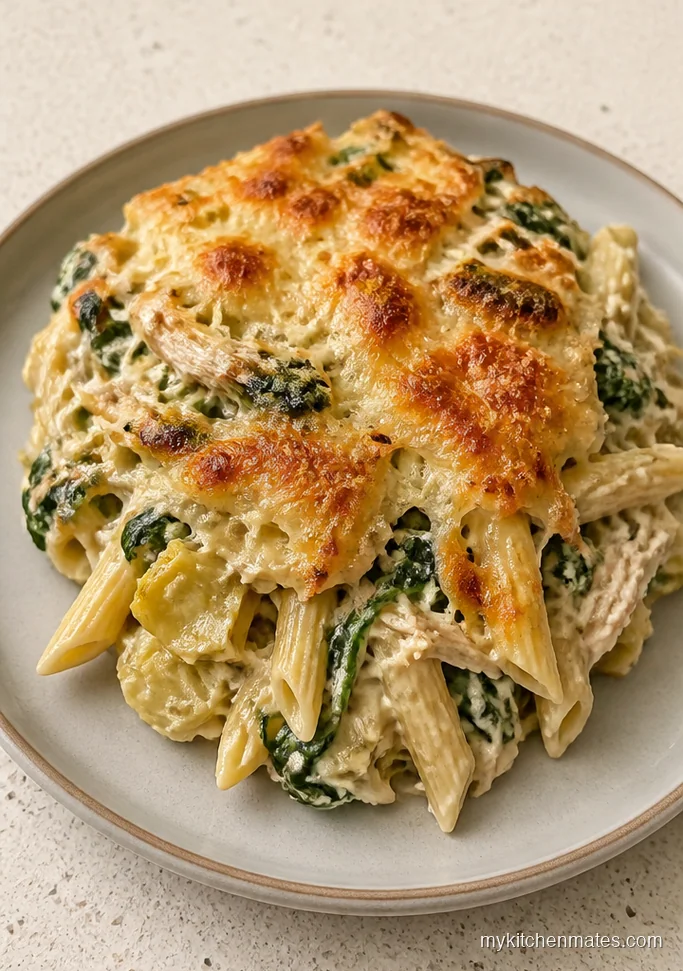 Spinach Artichoke Chicken Pasta Bake