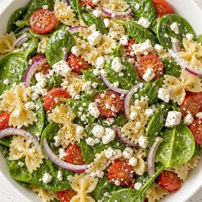 Bright & Easy Spinach Pasta Salad with Cherry Tomatoes and Feta Spinach Pasta Salad