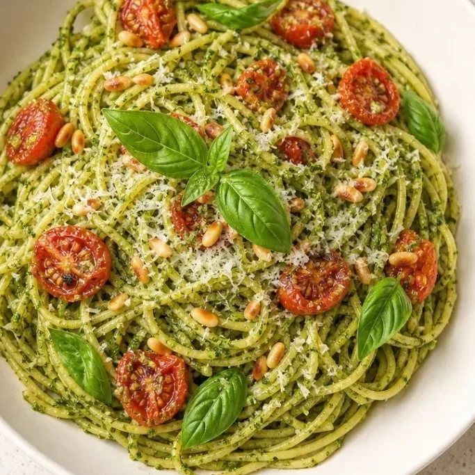 20-Minute Spinach Pesto Pasta with Burst Cherry Tomatoes Spinach Pesto Pasta