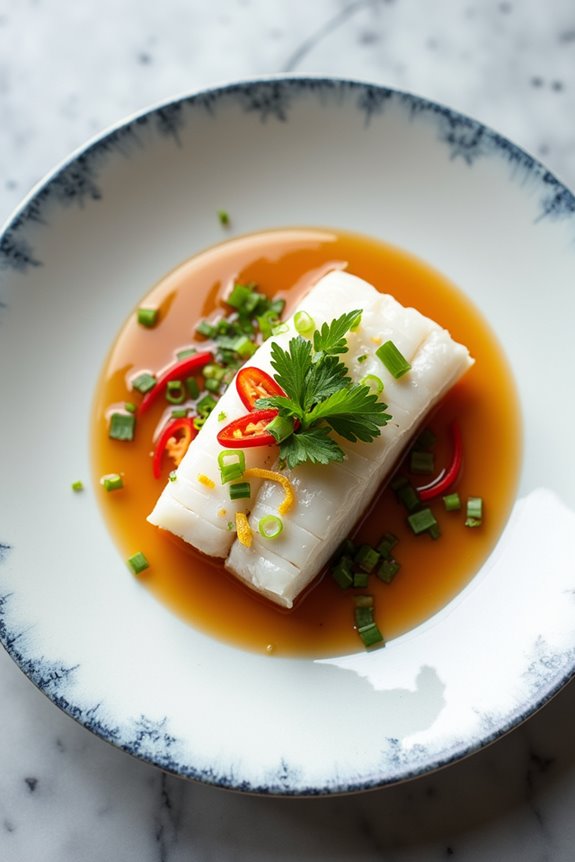 steamed sea bass dish