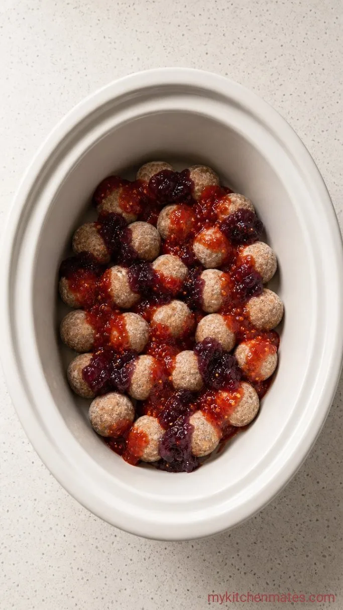 3-Ingredient Crockpot Grape Jelly Meatballs Step 1: Add Everything to the Crockpot