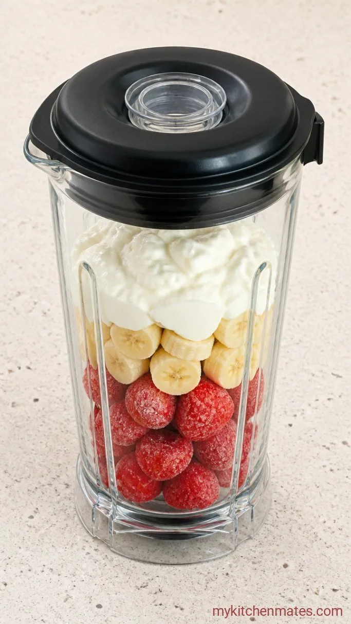 Step 1: Add the Fruit and Yogurt to the Blender