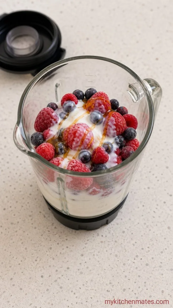 Creamy 5-Minute Greek Yogurt Berry Smoothie Step 1: Add the Ingredients to the Blender