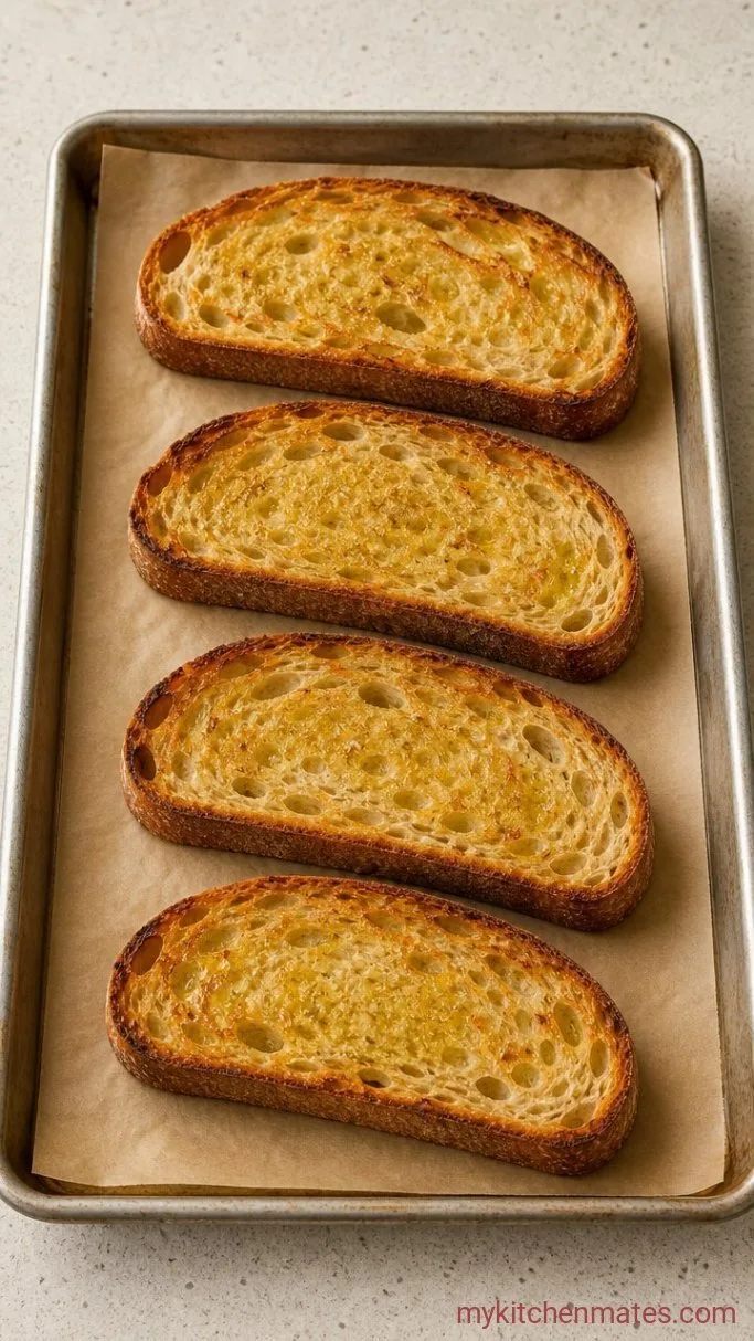 5-Minute Cottage Cheese Pizza Toast Step 1: Arrange and Crisp the Bread