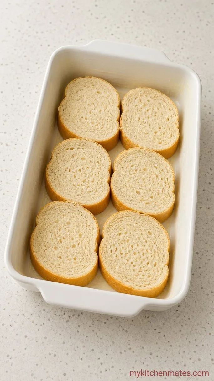 Overnight Crème Brûlée French Toast Step 1: Arrange the Bread in the Dish