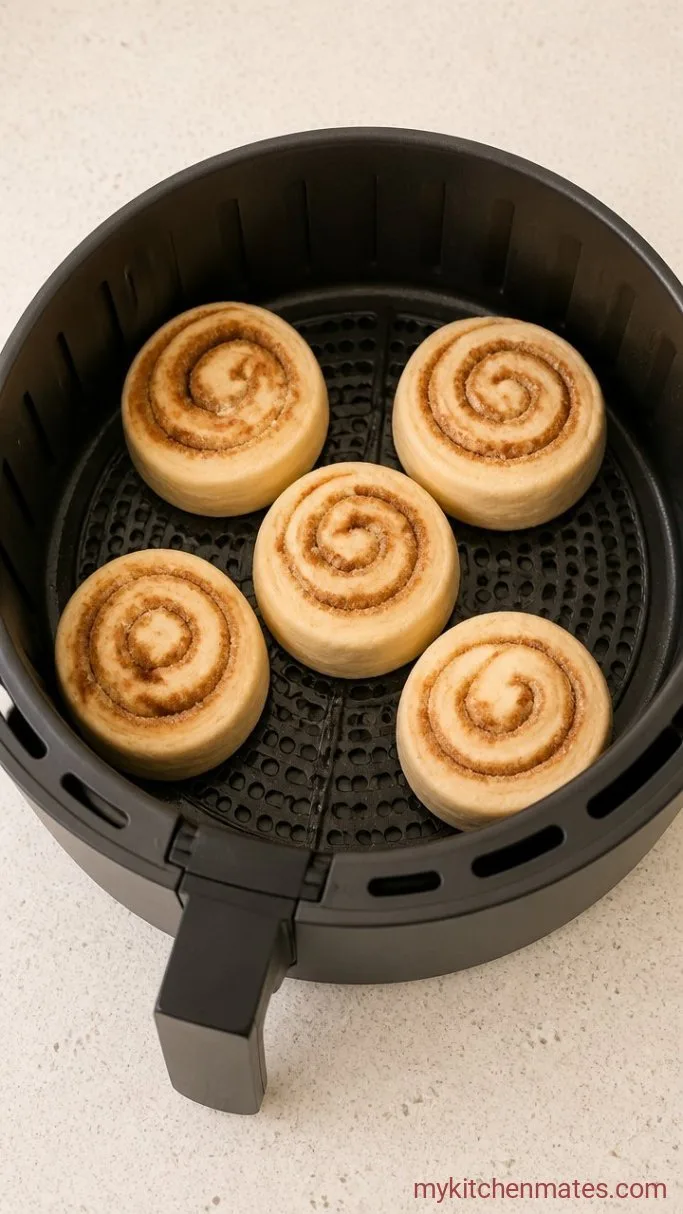 5-Minute Air Fryer Cinnamon Rolls Step 1: Arrange the Rolls in the Basket