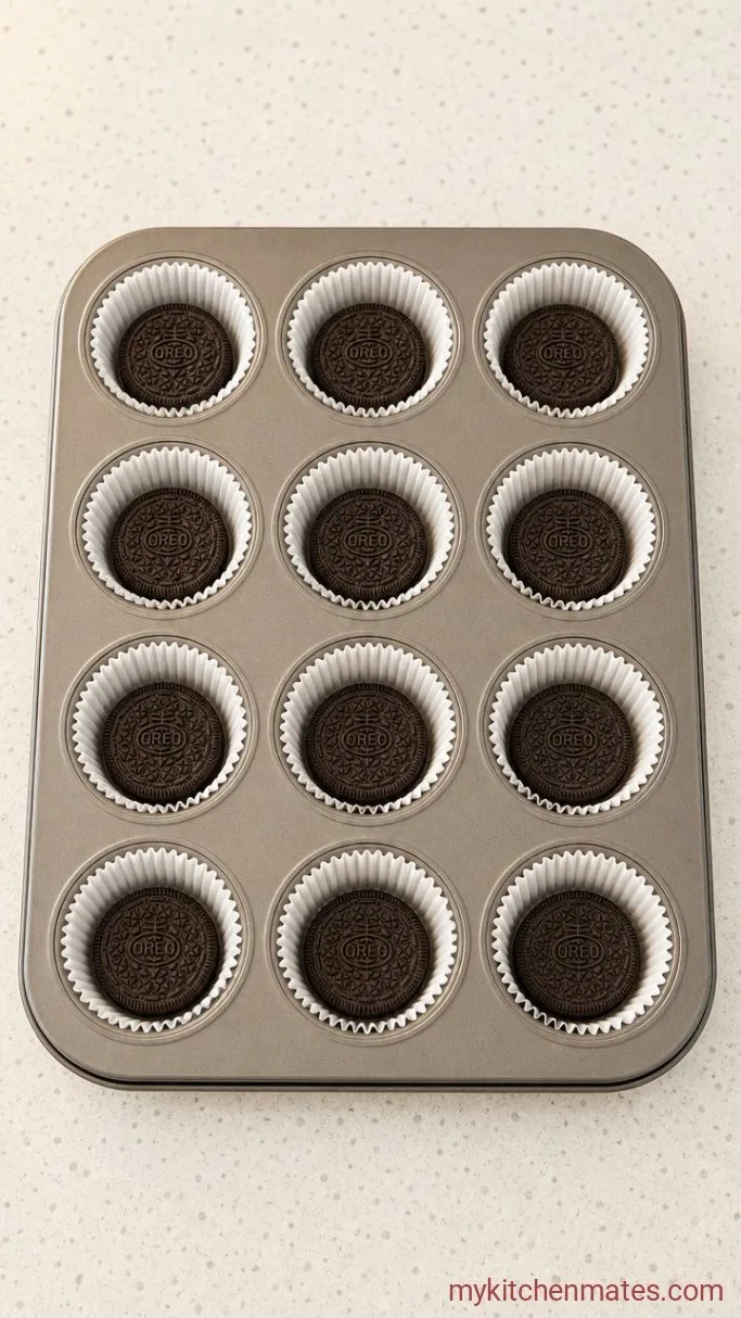 No-Bake Oreo Cheesecake Cups Step 1: Assemble the Cookie Bases