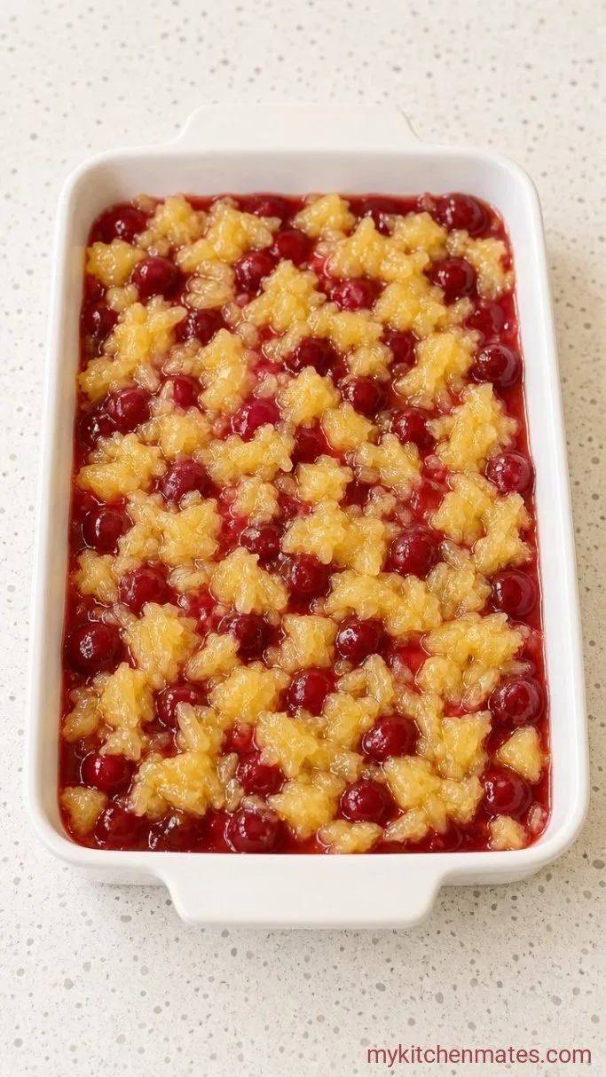 4-Ingredient Cherry Pineapple Dump Cake Step 1: Assemble the Fruit Base