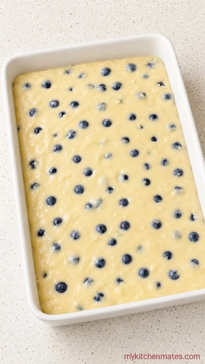 Easy Lemon Blueberry Poke Cake Step 1: Bake the Blueberry Cake
