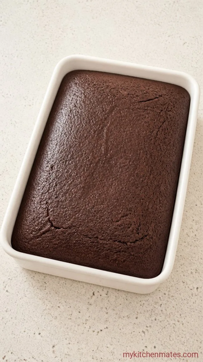 Chocolate Peanut Butter Poke Cake Step 1: Bake the Chocolate Cake