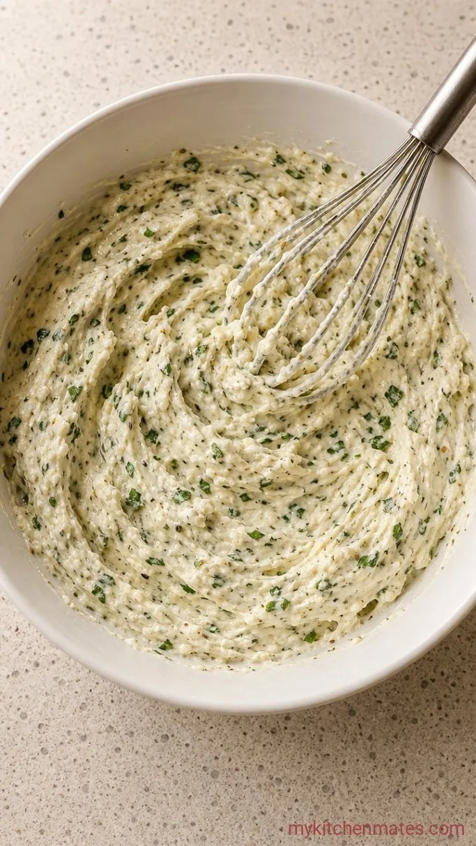 40-Minute Creamy Garlic Stuffed Chicken (Ruth’s Chris Copycat) Step 1: Beat the Filling