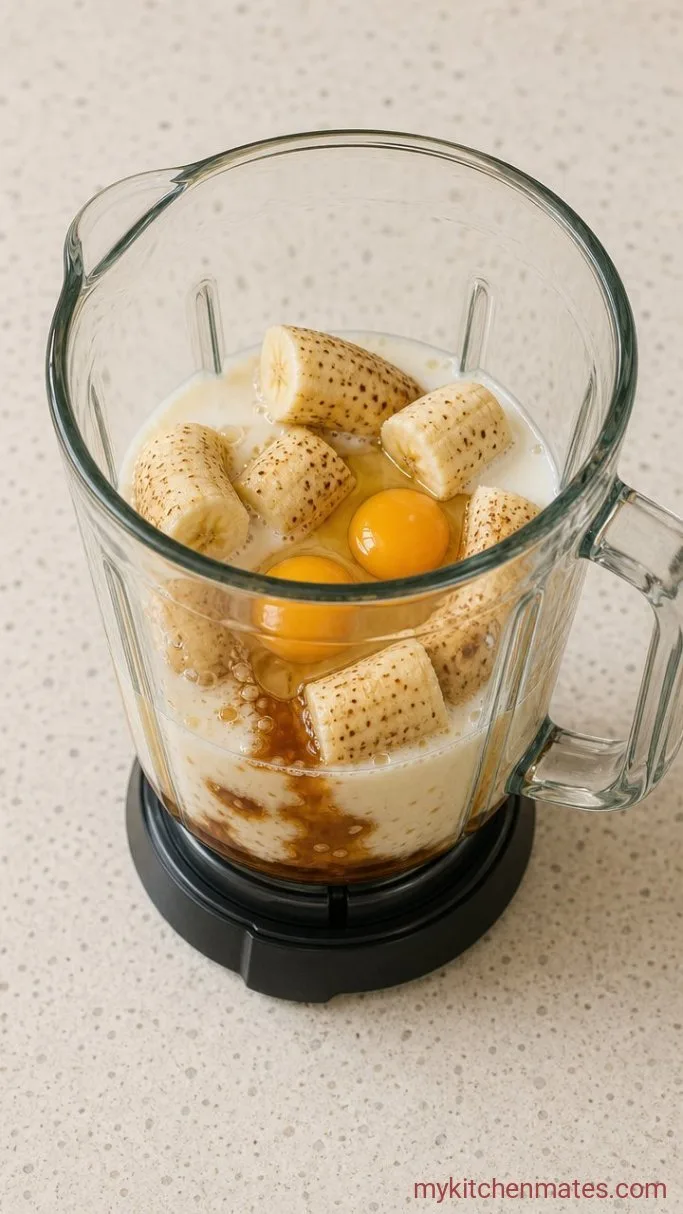 Fluffy Blender Protein Baked Oats Step 1: Blend the Banana and Wet Ingredients