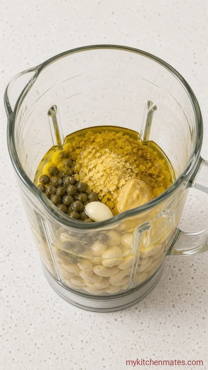 Creamy Vegan Caesar Salad with Crispy Capers Step 1: Blend the Dressing