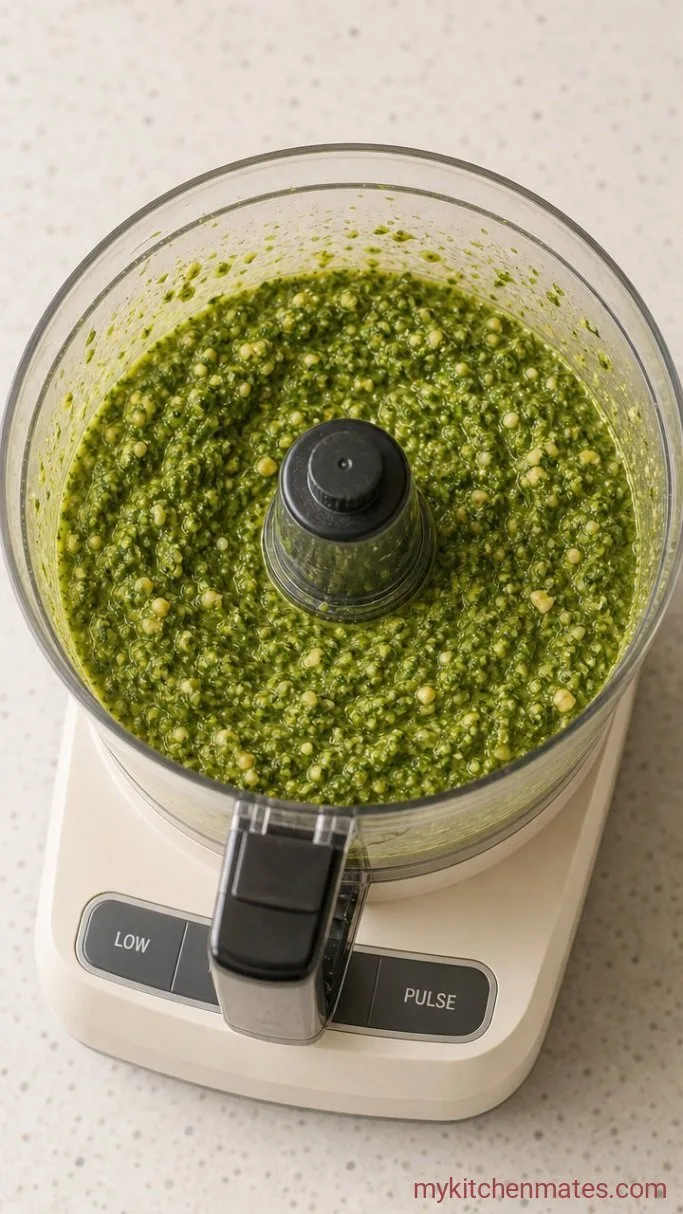 Quick Basil Pesto Pasta Salad Step 1: Blend the Pesto